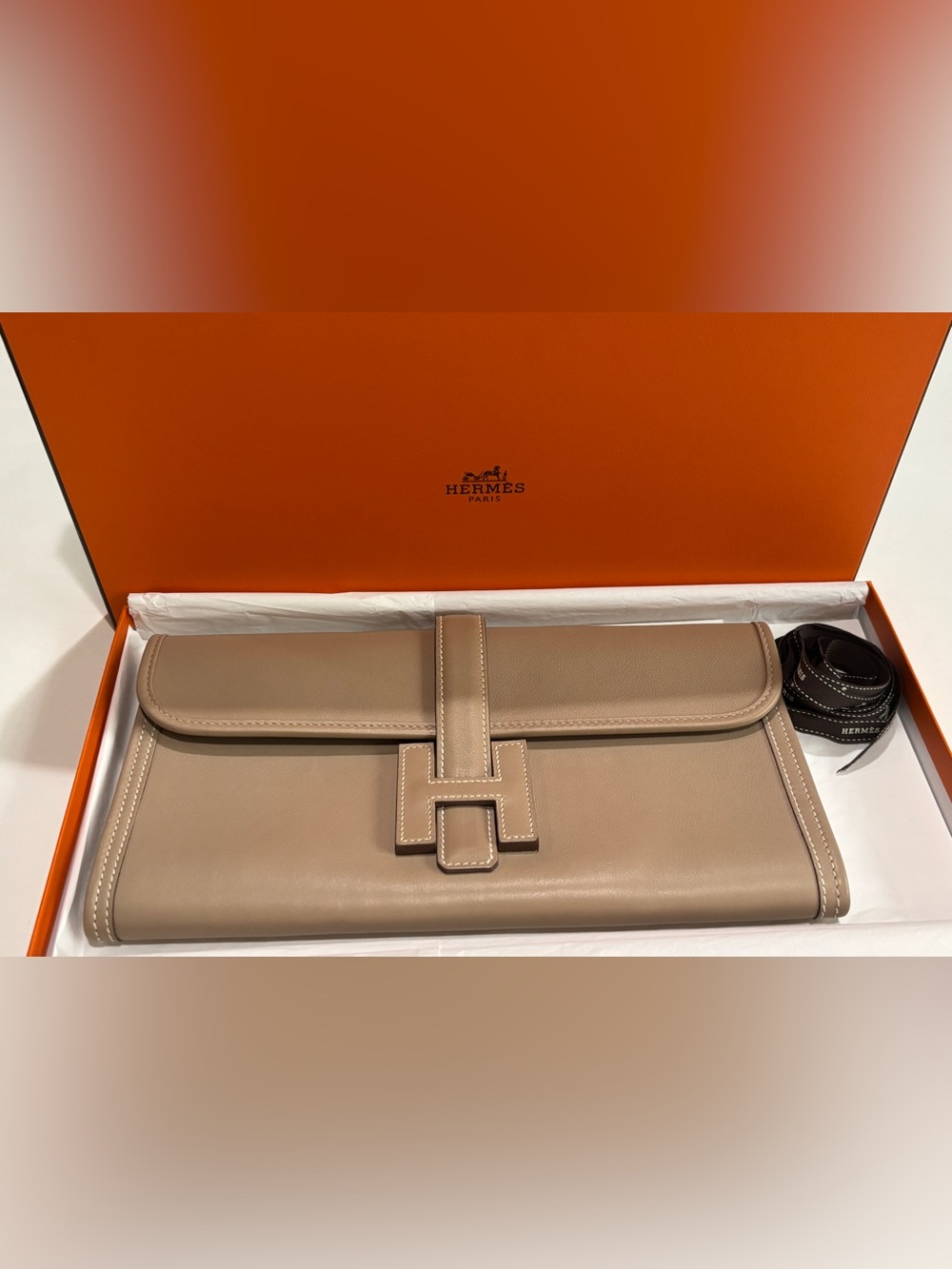 HERMES JIGE 29 CLUTCH PURSE SWIFT LEATHER, ARGILE